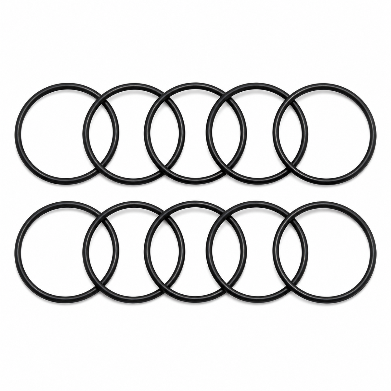 Ten black Buna (NBR) O-rings arranged in two rows on a white background, representing the contents of the Techcon TSD1400-243APK 10-pack.