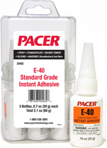 Pacer E-40 Low Viscosity Cyanoacrylate Adhesive - 20 Gram (0.70 oz) Bottle