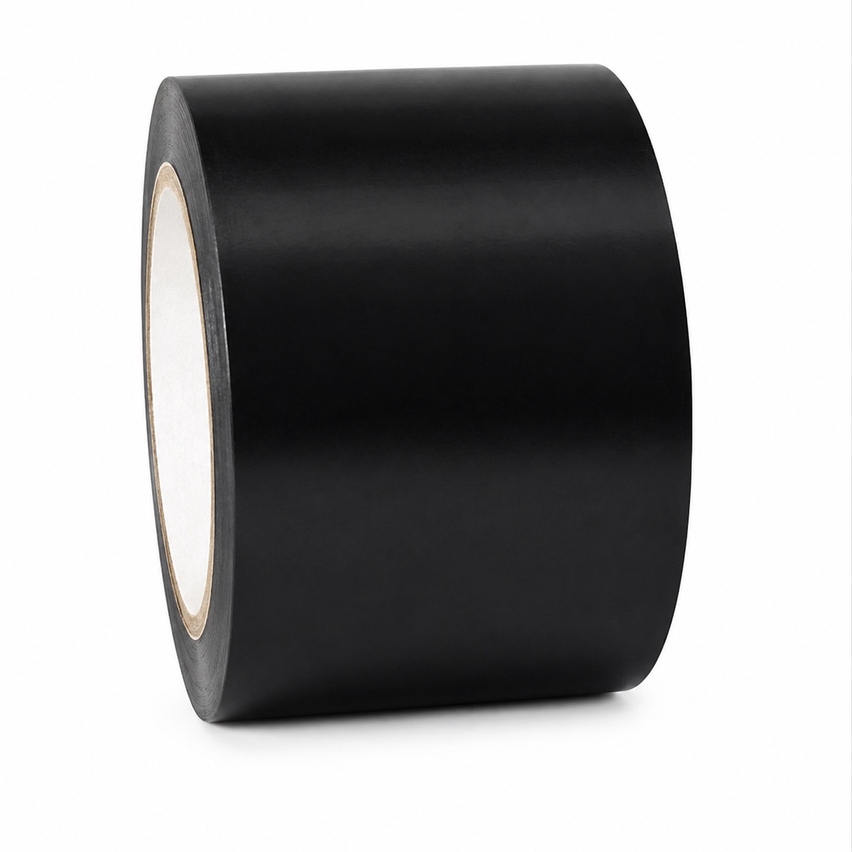 Black solid vinyl floor tape roll on a white background.