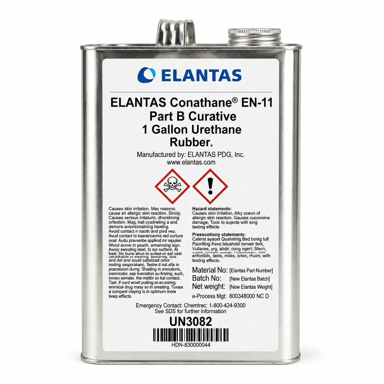One-gallon ELANTAS Conathane EN-11 Part B curative metal can with label on white ba