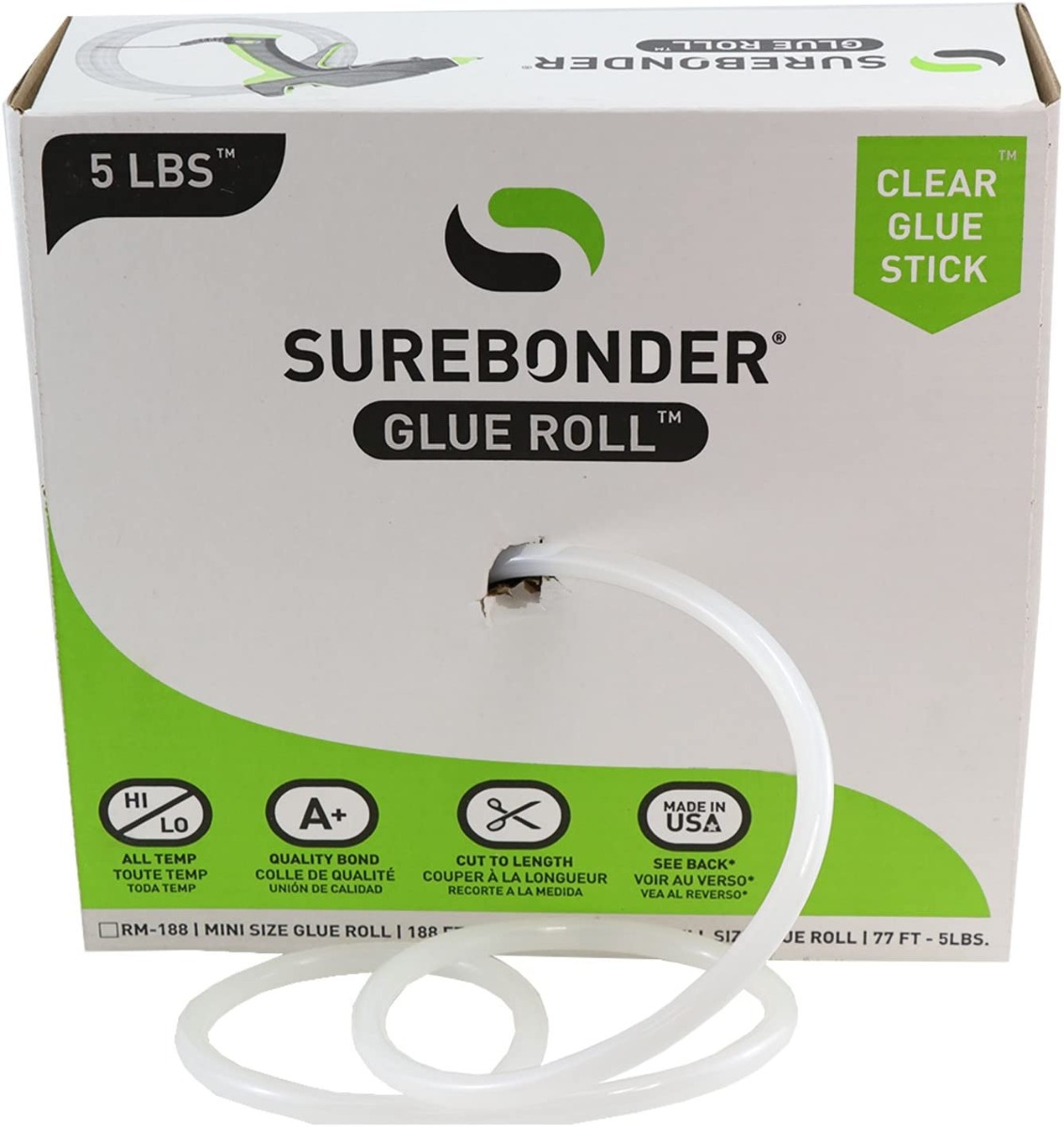 Surebonder 725 RR-77 Full Size 77ft. Clear Hot Glue Stick Roll - 5 lb Box, image size:1133x1200