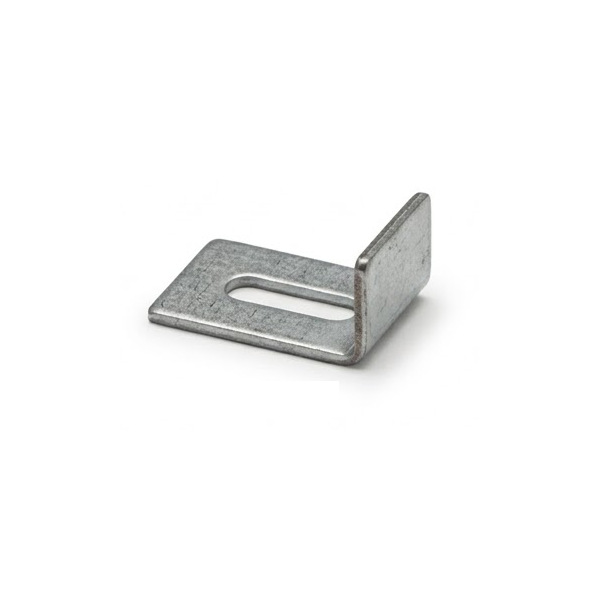 L-shape Short Rise stamped steel undermount sink clip with a slotted flat leg