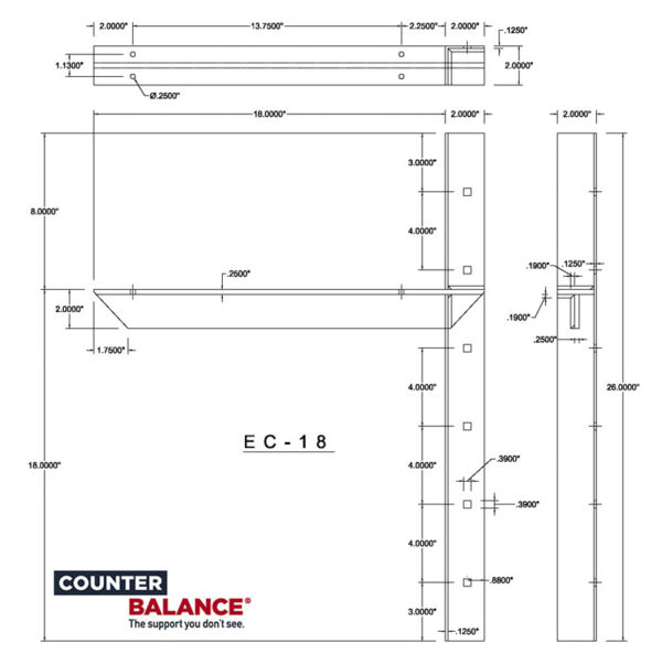CounterBalance Extended Concealed Bracket-White-2"-18 in