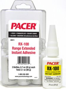 Pacer RX-100 range extended cyanoacrylate adhesive bottle