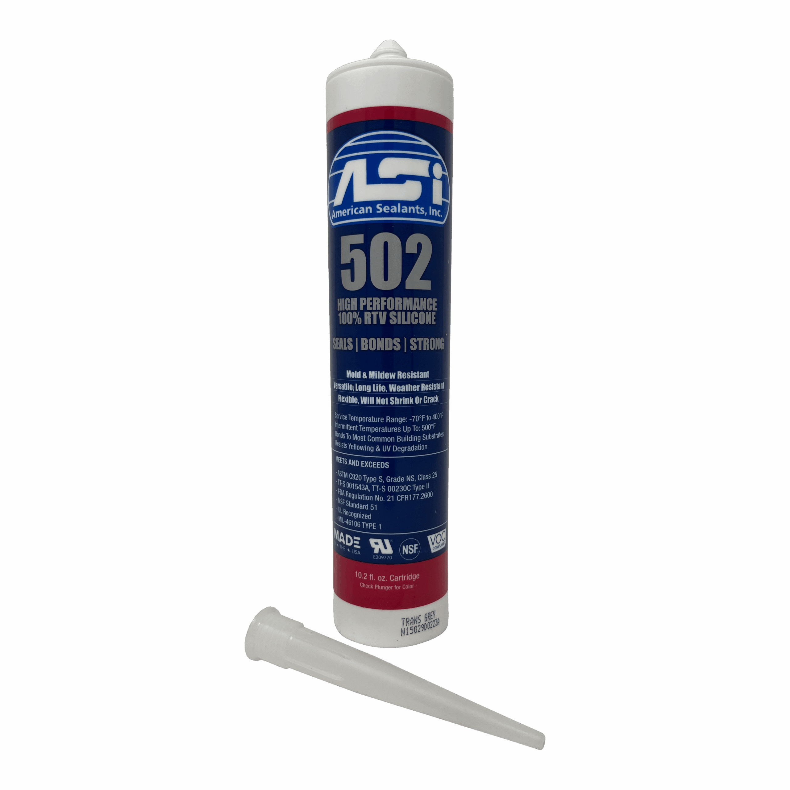 American Sealants ASI 502 100% RTV Silicone 10.2 oz. Caulk Cartridge - Translucent Colors