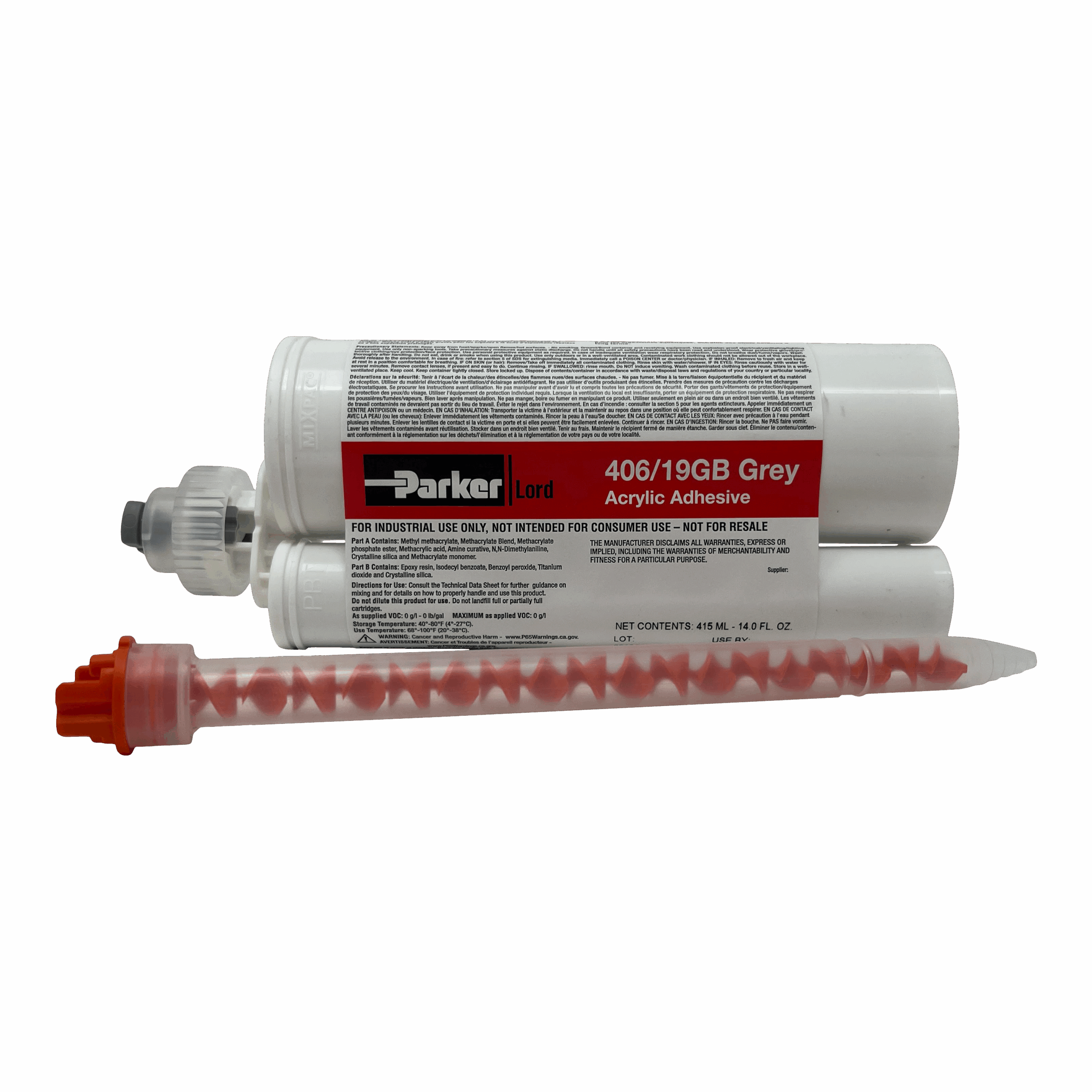 LORD 406/19GB-Gray (4:1) Acrylic Adhesive w/ Glass Beads - 415ML Cartridge