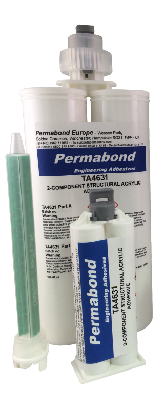 Permabond TA4631 low odor adhesive 400ml and 50ml dual cartridges with static mixer nozzle
