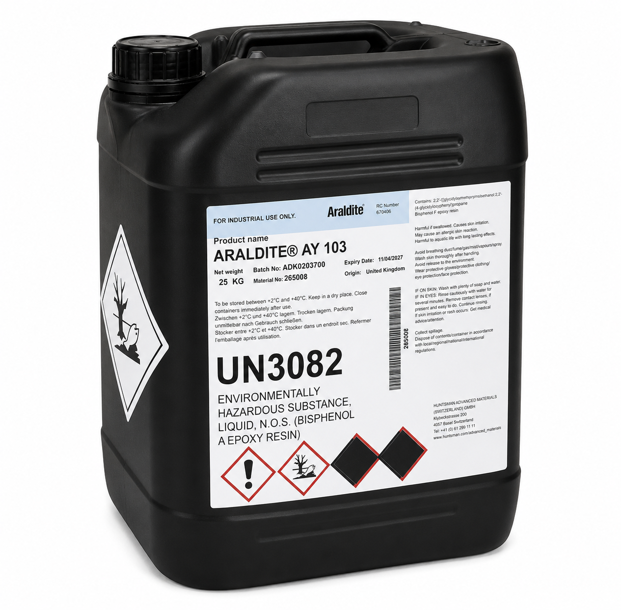 Huntsman Araldite AY 103 Epoxy Resin for Hardener HY 991, 45 lb