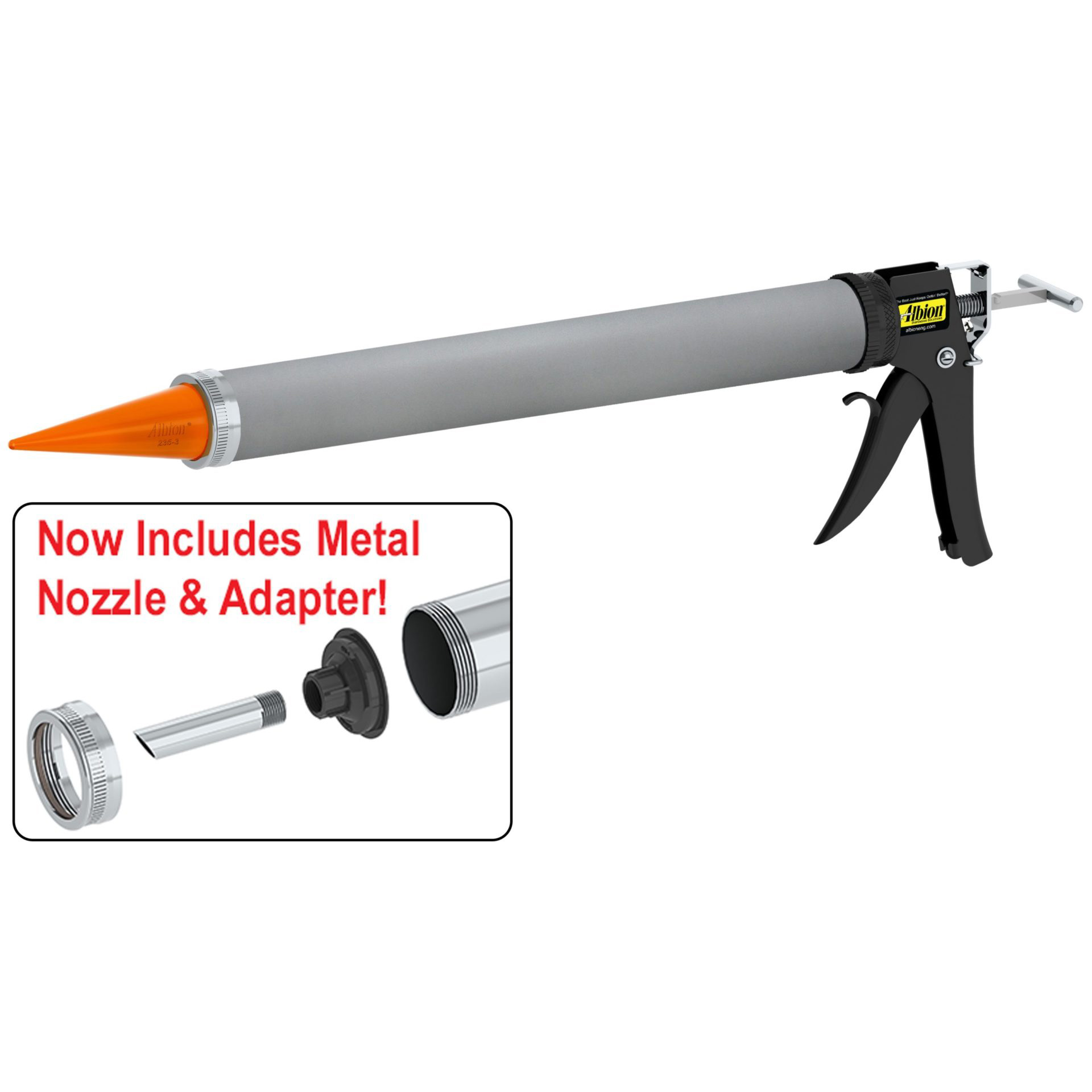 Albion Sausage Gun w/ Teflon Barrel and Orange Cone Nozzles