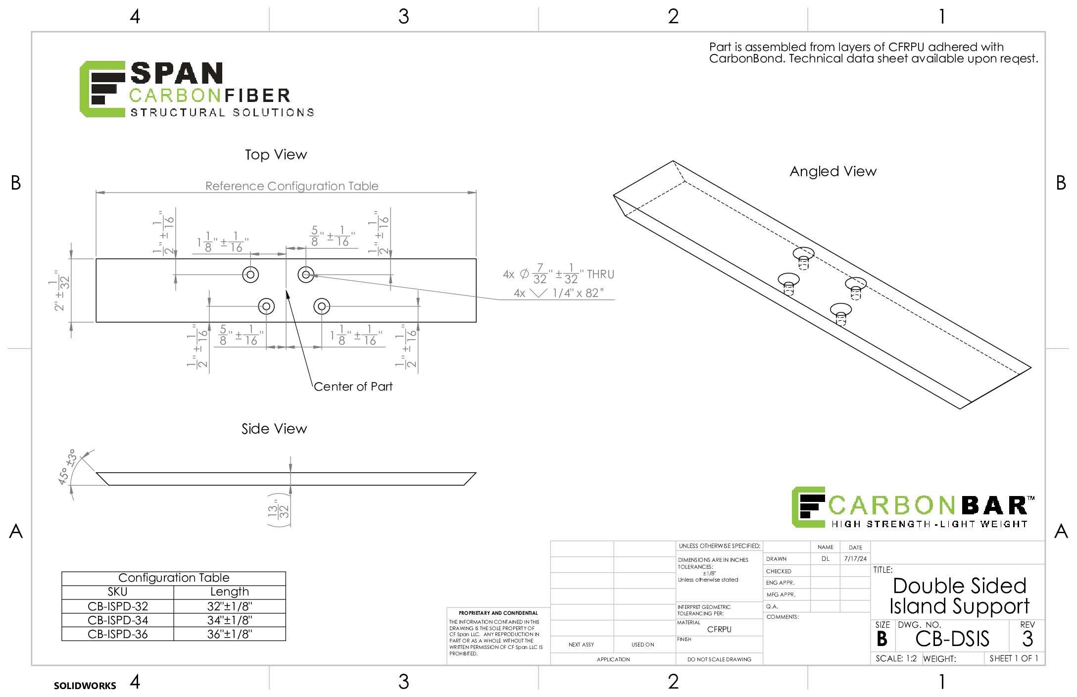 CarbonBar Double Sided Island Support for Countertop Overhangs