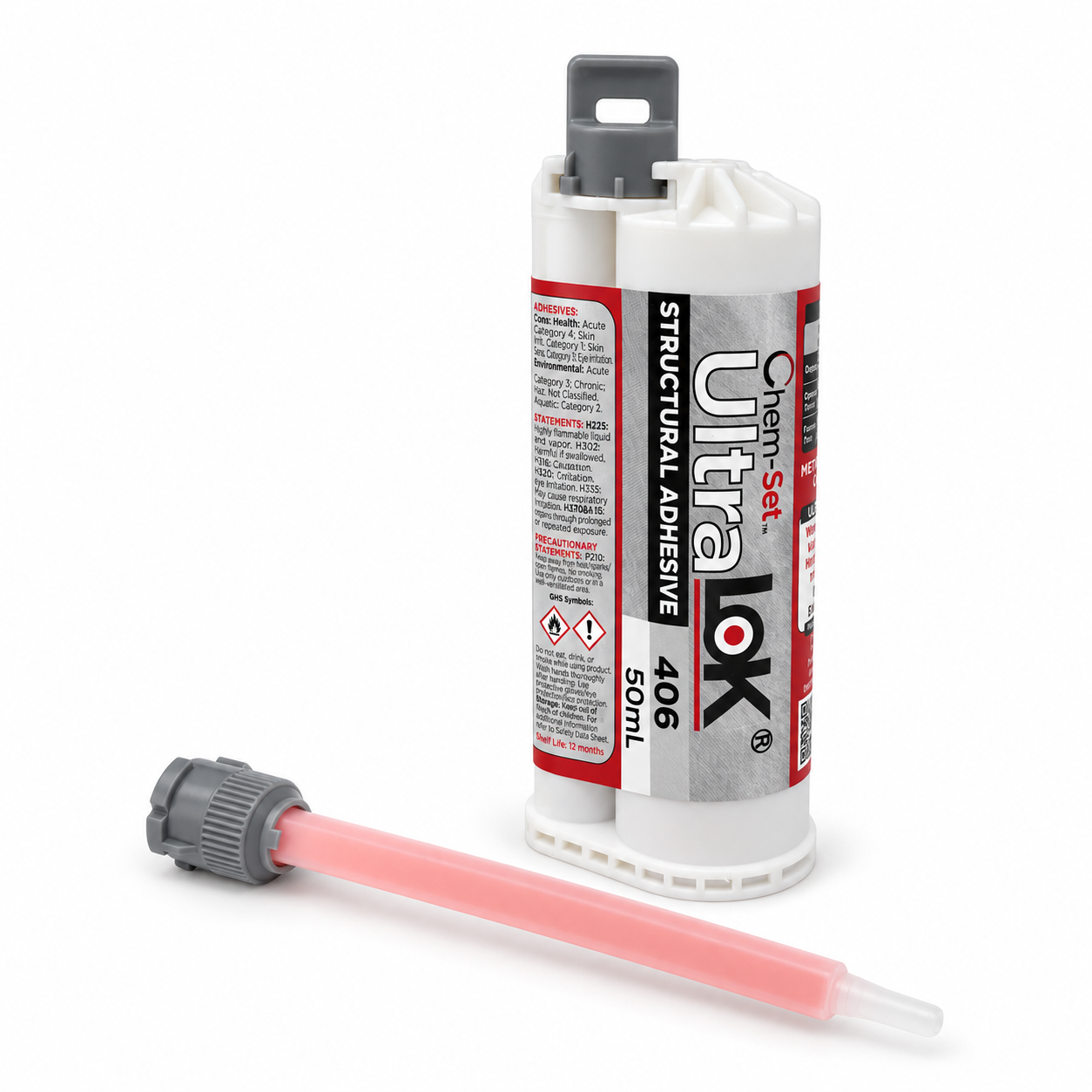 Chem-Set UltraLok 406 acrylic adhesive in a 50 mL dual cartridge with static mixer.
