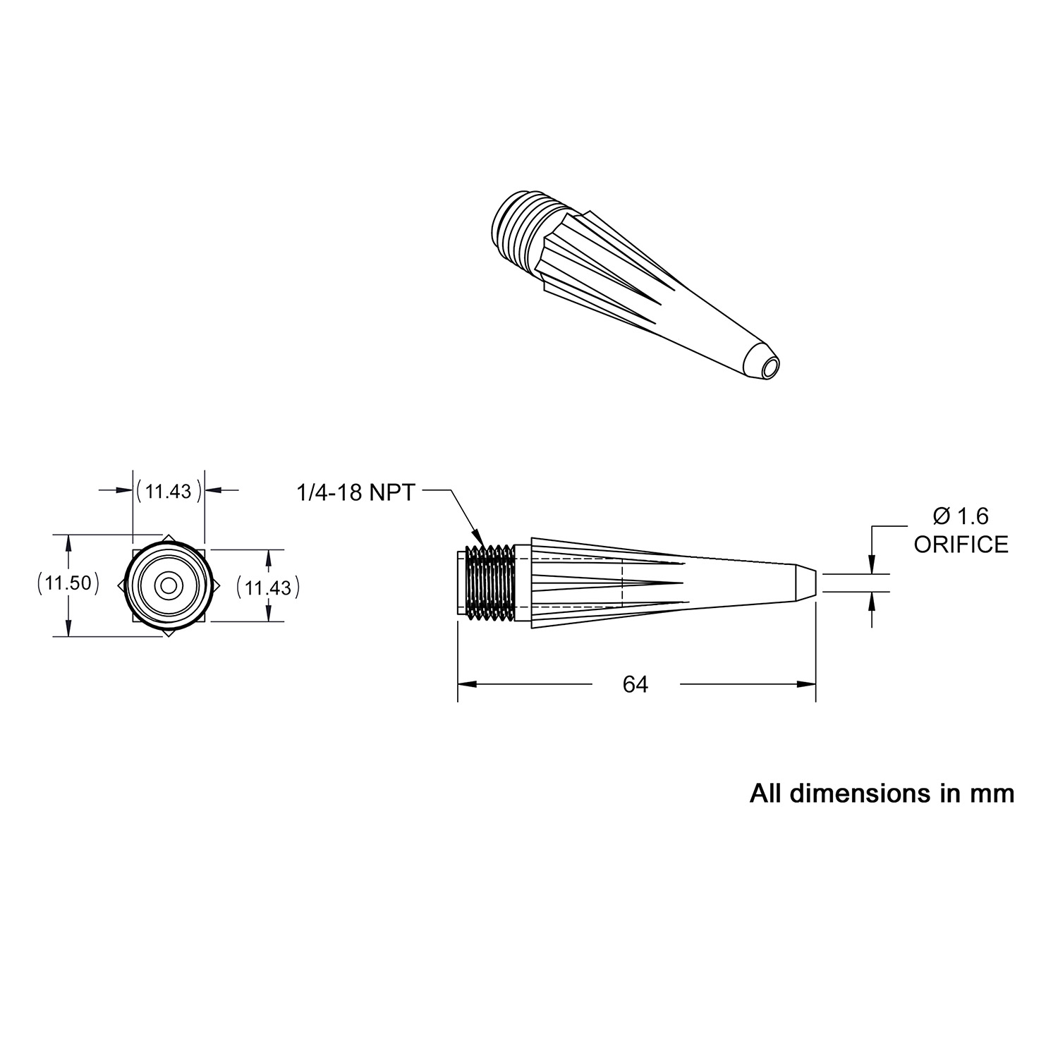 Techcon TS216 Standard Nozzle, 2 in x 1/16 in, 1000/Box