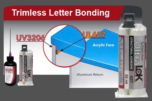 Acrylic faces to aluminum returns in near butt joints with extremely small bonding areas